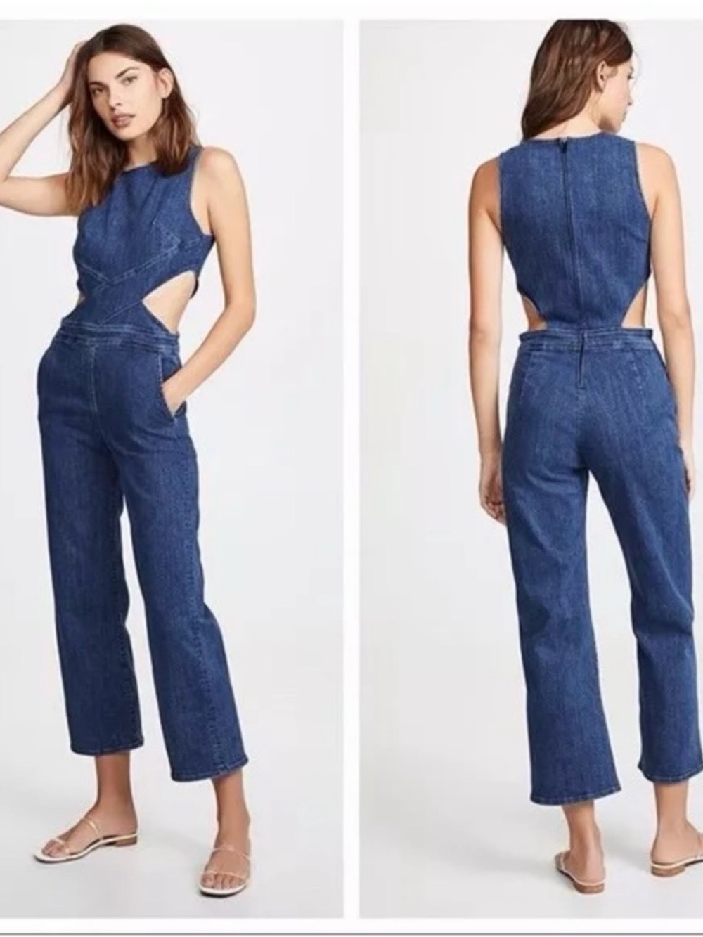 Revolve x 3x1 NWOT Grayson Cross-Front Cutout Denim Jumpsuit Size S